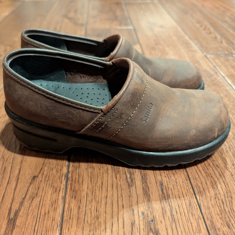 Sanita Brown Leather Clogs